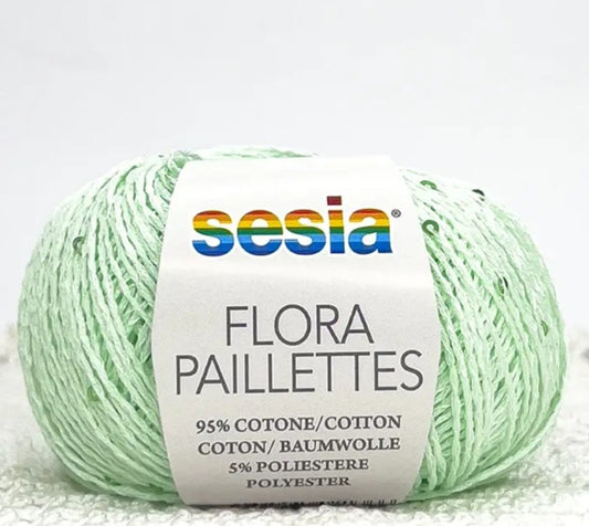 Sesia Flora Paillettes     95% ბამბა - 5% პოლიესტერი      25 გრ/ 105 მ